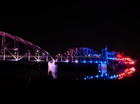 One of those bike/ped bridges lit up at night. Great light show!